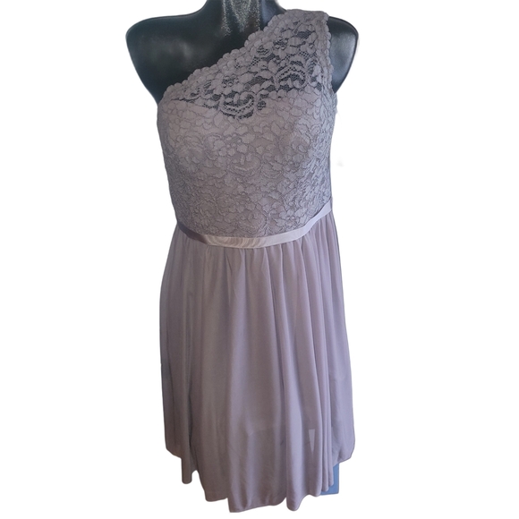 Davids Bridal Pale Rose Lace One-Shoulder Dress Sz.14 NWT - Picture 1 of 7